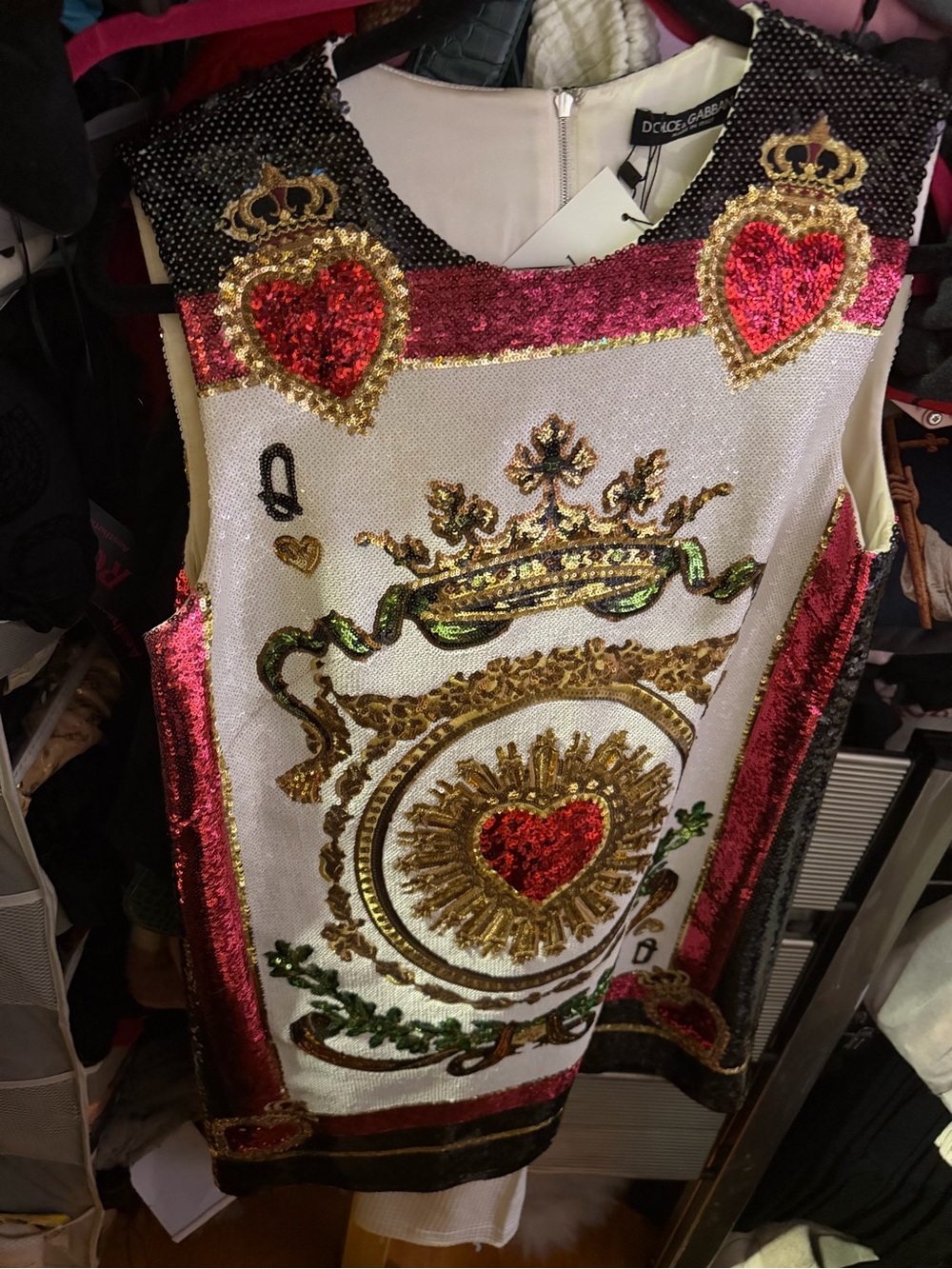 Dolce & Gabbana Red, Gold, Black & White Embellished Detail Dress
